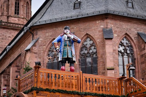 Heidelberg, Germany, November 2019: Figure of Heidelberg jester and court dwarf Perkeo on top of