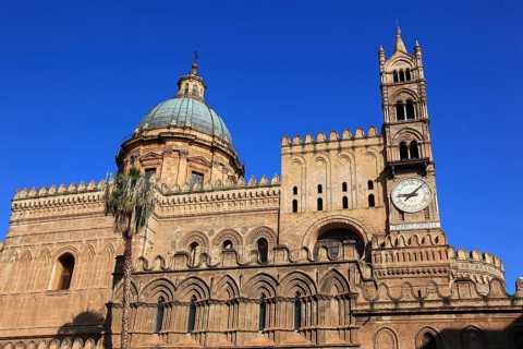 City of Palermo, the Cathedral Maria Santissima Assunta, the baroque dome and the clock tower,
