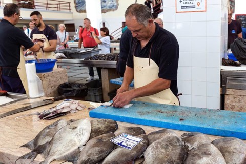 Fish hall, fish market, market hall Mercado dos Lavradores, Funchal, Madeira Island, Portugal,