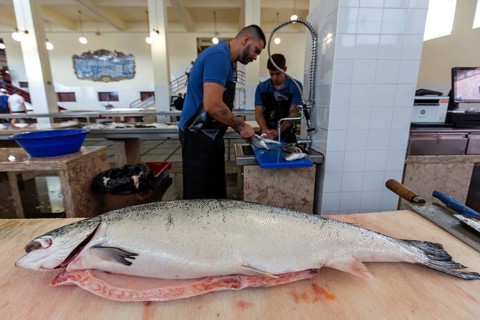 Fish hall, fish market, market hall Mercado dos Lavradores, Funchal, Madeira Island, Portugal,