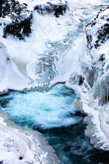 Icy and snow-covered Kolugljufur Canyon, Northern Iceland Vestra, Iceland, Europe
