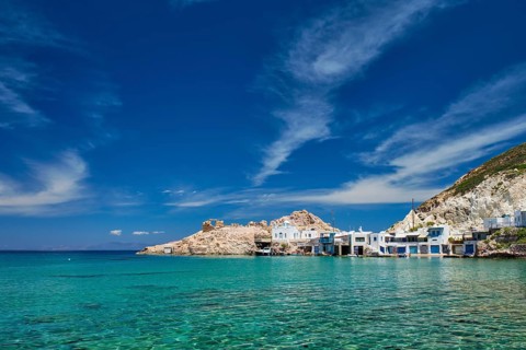 Greek village scenic picturesque view in Greece, the beach and fishing village of Firapotamos in