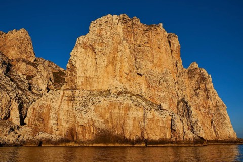 Evening light, Boat tour, View from the sea, Bizarre rock formations, Rugged mountains, Marettimo,