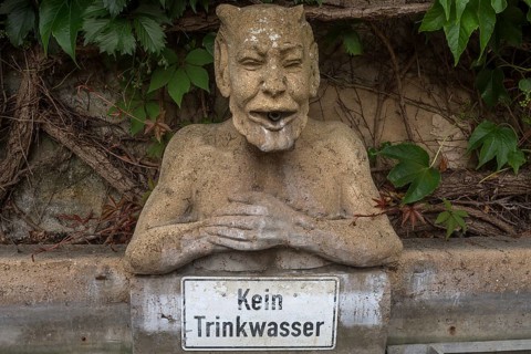 Bust of the devil as a fountain figure, Nuremberg, Middle Franconia, Bavaria, Germany, Europe