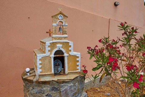 Mniatur Church, Old Pink Wall, Flowers, Detail, Koudouma, Orthodox Monastery, Zemtralkreta, South