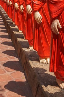 ANURADHAPURA, SRI LANKA, SEPTEMBER 26, 2009: 500 statues of Buddhist monks (Arahants) in