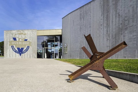 Czech hedgehog at Overlord Museum near Omaha Beach about WW2 Allied landing during D-Day,