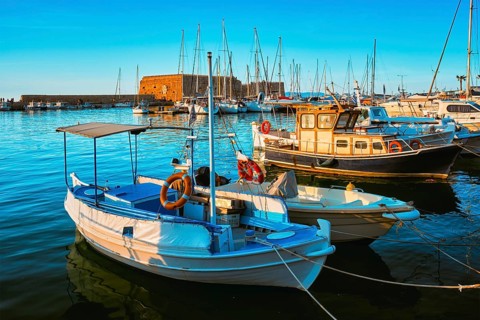 Venetian Fort Venetian fortress of Koules Castello a Mare castle in Heraklion and moored Greek