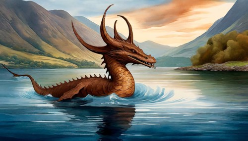 Mythology, the mythical creature Nessie, the Loch Ness monster, in Loch Ness in Scotland, AI