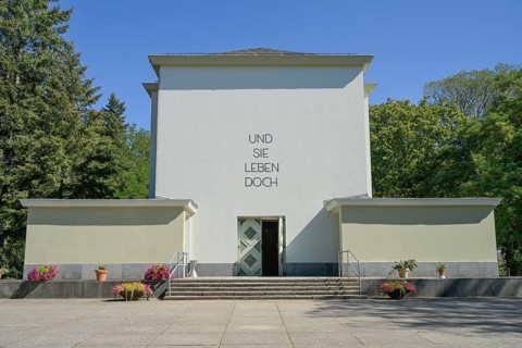 Cemetery Chapel, Friedrichsfelde Central Cemetery, Gudrunstrasse, Lichtenberg, Berlin, Germany,