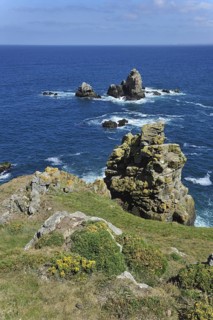 Sea stacks along the rocky coast at Cap de Sizun, nature reserve and bird sanctuary in Finistère,