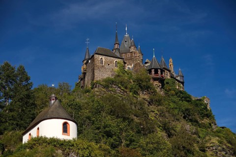 Reichsburg Castle and St. Rochus Plague Chapel, Cochem, Rhineland-Palatinate, Germany, Europe
