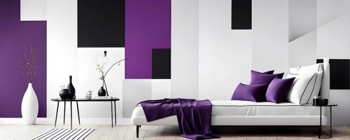 Minimalist illustration featuring abstract shapes in purple color accent symbolizing fun and ease,