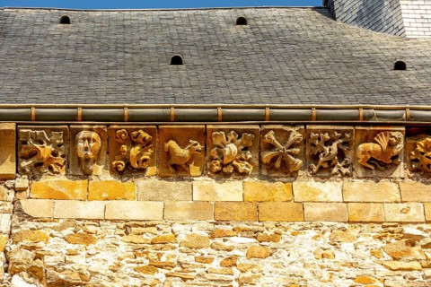 Vic le Comte, sculptures of Saint-Pierre church, Puy de Dome department, Auvergne Rhone Alpes,