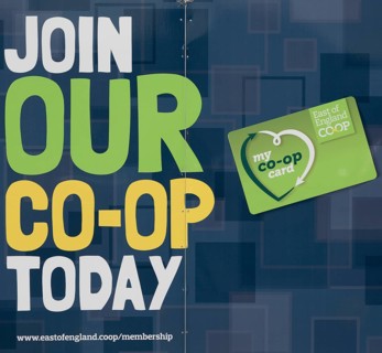 Join Our Co-Op Today, East of England Co-operative Society shop advertising boards hoardings,
