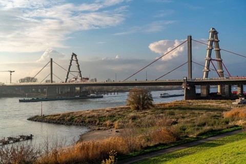 New construction of the A1 motorway bridge over the Rhine near Leverkusen, after completion of the