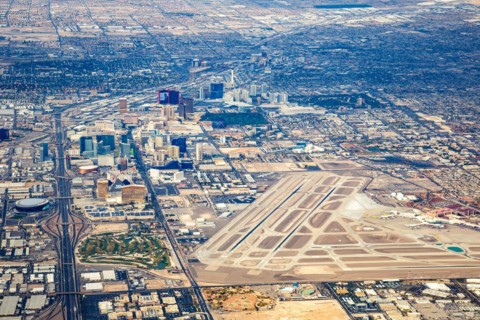 Aerial view of Las Vegas International Airport (LAS) in Las Vegas, USA, North America