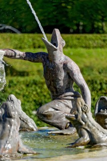 Farmer in transformation from human to frog, hybrid creature, figure, gargoyle at Latona Fountain,