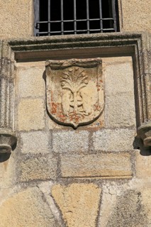 Pizarro family heraldic shield house museum medieval town of Trujillo, Caceres province,