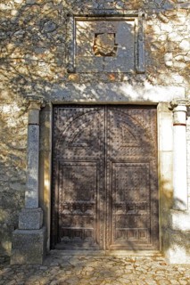 Historic doorway Museo de la Coria museum, medieval town of Trujillo, Caceres province,