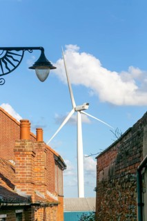 Large urban The Ness Point wind turbine known as 'Gulliver, Lowestoft, Suffolk, England, UK
