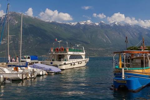 In the harbour of Limone sul Garda, Lake Garda, Lake Garda mountains, Limone sul Garda, Lombardy,