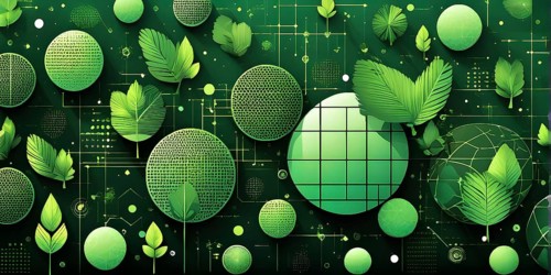 Abstract wallpaper with vector green eco friendly grid ornament symbolizing sustainability, AI