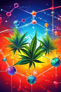 Abstract painting of chemical structure of thc and cbd interlocking geometric shapes, AI generated