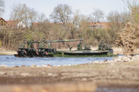 Amphibious vehicles of the type Amphibie M3 of the Bundeswehr taken during the military exercise