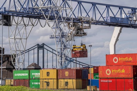 Container terminal at the Rhine port of Krefeld, inland port, 4th largest public port in North
