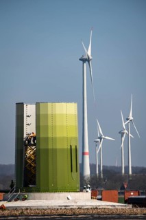 Construction of a wind turbine, Enercon steel pillar, near Kerken, Kleve district, Lower Rhine,