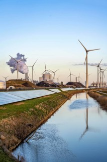 Solar park on the Slaperdijk dyke near the Eemshaven, test project, 17, 000 solar modules were
