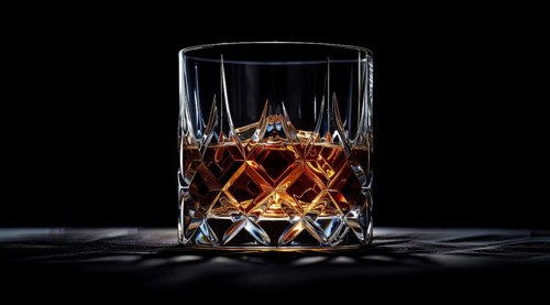 A glass of liquor whiskey or scotch. Close-up of expensive classy whiskey drink, AI generated