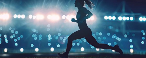 Determined young runner during a strenuous exercise running on a stadium on runner track, AI