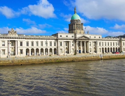 Neo-classical architecture of the Custom House building, city of Dublin, Ireland, Irish Republi,