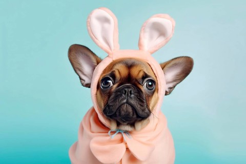 French Bulldog with easter bunny ears. KI generiert, generiert AI generated