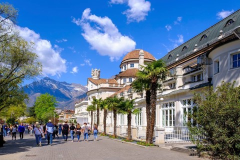 Passer Promenade with spa hotel, Merano, South Tyrol, Italy, Europe