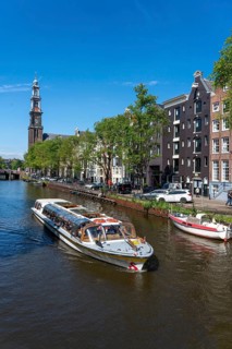 Westerkerk, church tower, historic centre of Amsterdam, canal belt, Prinsengracht, canal cruise,