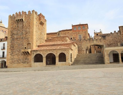 Torre de Bujaco tower in Plaza Mayor, Caceres, Extremadura, Spain, Europe