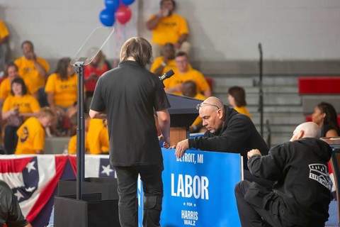Detroit, Michigan, USA, 2 September 2024, The stage was prepared for a Labor Day Kamala Harris