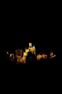 Lichtenstein Castle, night shot, artificial light, fairytale castle of Württemberg, illuminated,