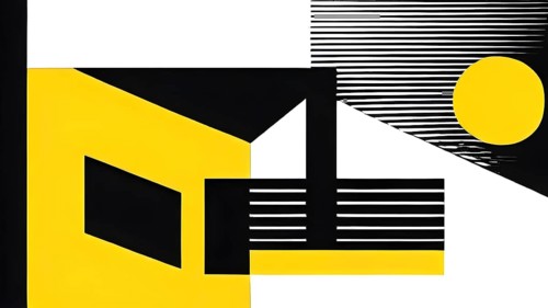 Abstract geometric shapes in yellow color accent to evoke feelings of fun and ease, AI generated