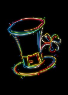 Saint Patrick, s Day hat and clover, stylized hand drawn vector illustration in colors over black