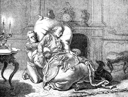 The dying King Frederick II, the Great, Sanssouci Palace, Hohenzollern, deathbed, fireplace,