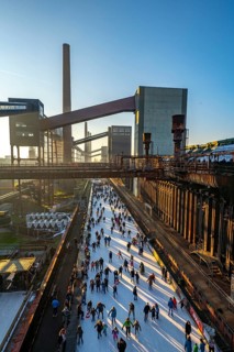 Ice rink at the Zollverein coking plant, Zollverein World Heritage Site, Essen, Germany, Europe