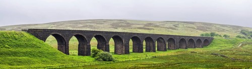 Panorama of Dandry Mire, Moorcock Viaduct, Yorkshire Dales National Park, North Yorkshire, England,