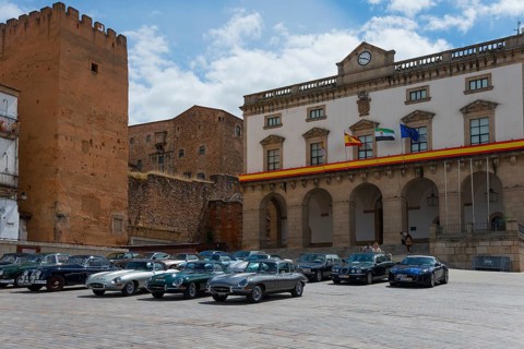 A square with classic cars and historic buildings in the background, town hall, Ayuntamiento,
