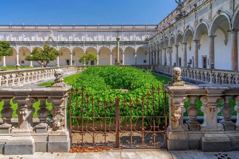 Inner courtyard with cloister of San Martino Monastery, Naples, Gulf of Naples, Campania, Italy,