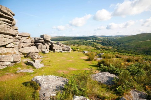 Granite upland landscape at Combestone Tor, near Hexworthy, Dartmoor national park, Devon, England,