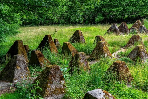 Remains of the Westwall across the Grölisbach, near Roetgen, 100 metre long anti-tank barrier
